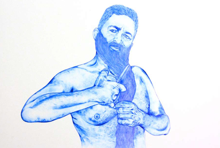 Papa Rishu, 2019,  Ball Pen on Paperboard, 120 x 80 cm.